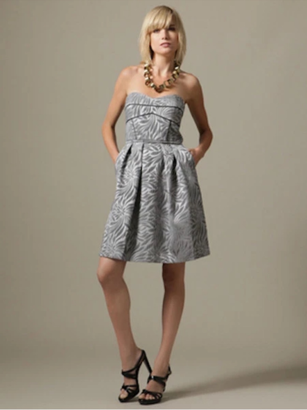 Cynthia Steffe Metallic Jacquard Strapless Dress Pockets Size 4 Anne